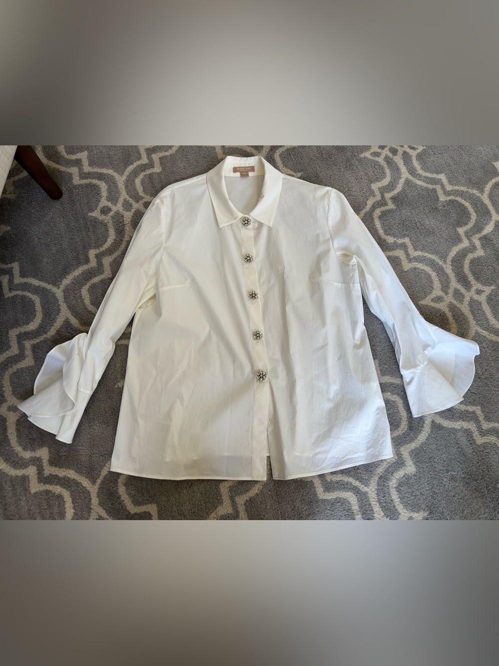 Michael Kors Collection Size 16 Optic White Jewel Button Blouse